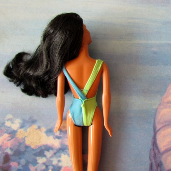 TAN BARBIE, LOVELY BLACK HAIR, CUTOUT SWIMSUIT, JUMPSUIT, BLOUSE 1980 BEACH DOLL - Picture 4 of 9